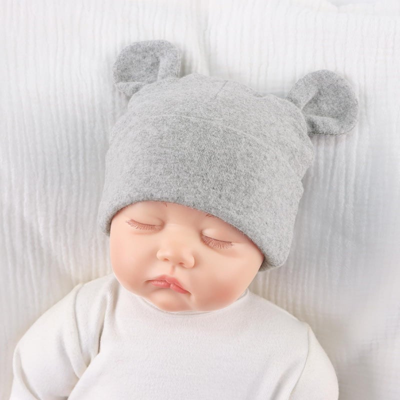 PESAAT Newborn Hospital Hat 0-12Months Preemie Boys Girls Beanie Solid Infant Baby Hats Autumn Winter (US, Age, Preemie, Double Layer/3Pack-B) - Image 4